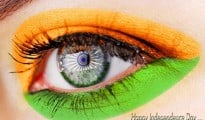 An eye with Indian Tricolor paint