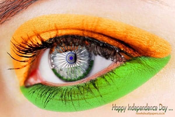 An eye with Indian Tricolor paint
